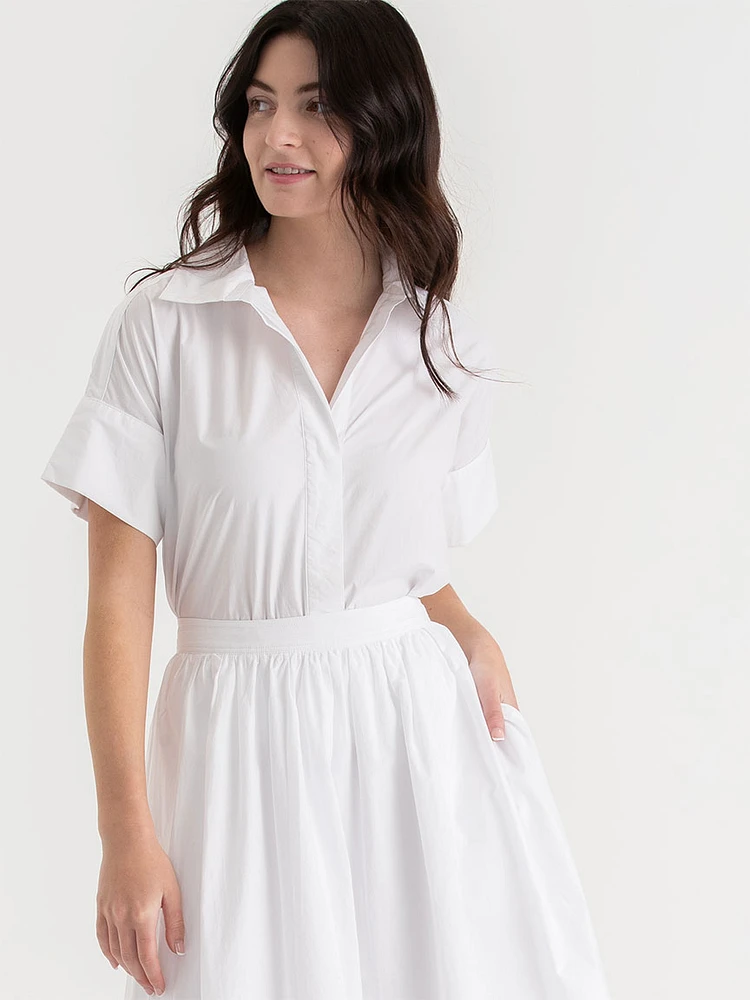 Short Sleeve Collared Poplin Shirt