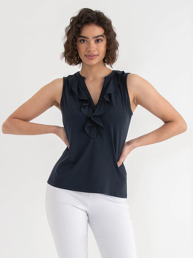 Sleeveless Ruffle Henley Top