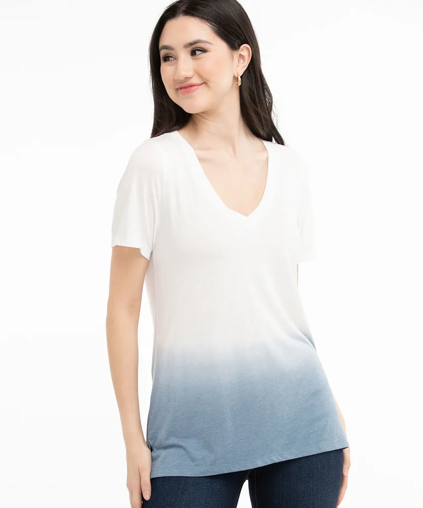 V-Neck Dip-Dye Tee Blue Ombre