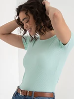 Short Sleeve Ribbed Crew Neck Top