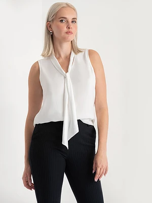 Sleeveless Tie-Neck Blouse