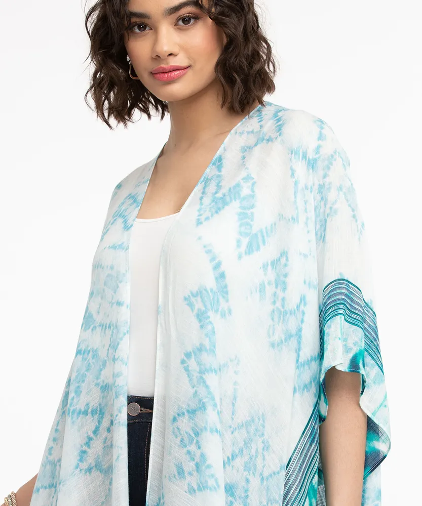 Tie-Dye Border Print Ruana