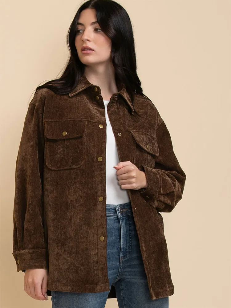 Oversized Corduroy Button-Up Jacket