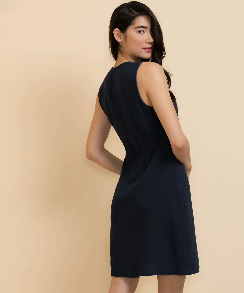 Cap Sleeve Cross-Over Dress with Side-Tie