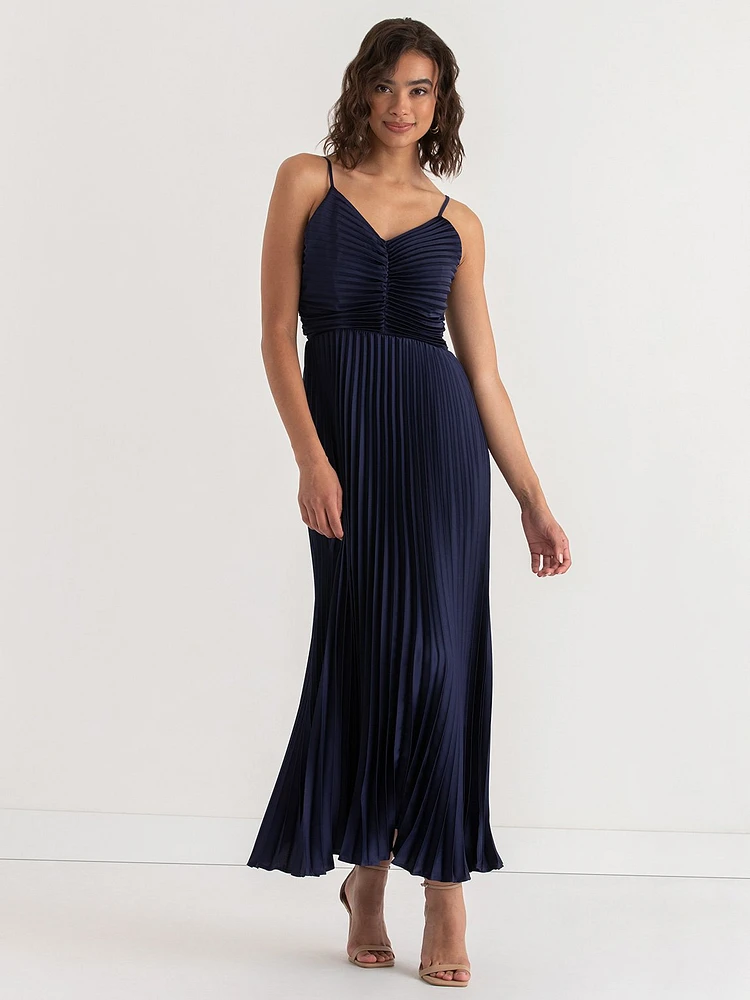 Strappy Pleated Maxi Dress