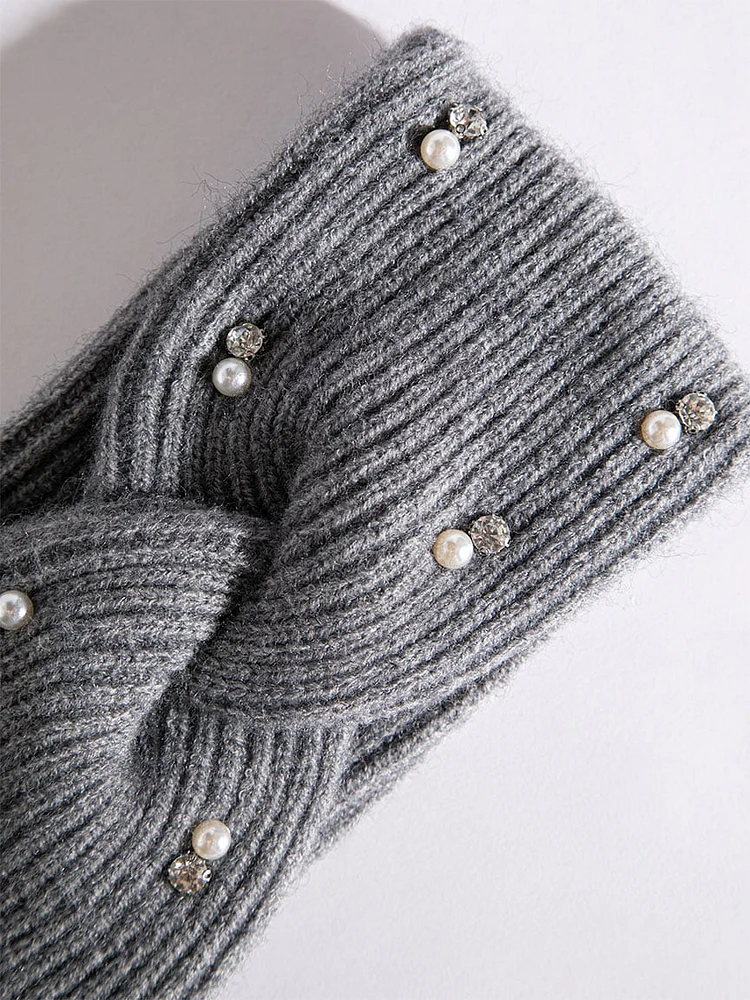 Knit Headband with Pearl & Rhinestones