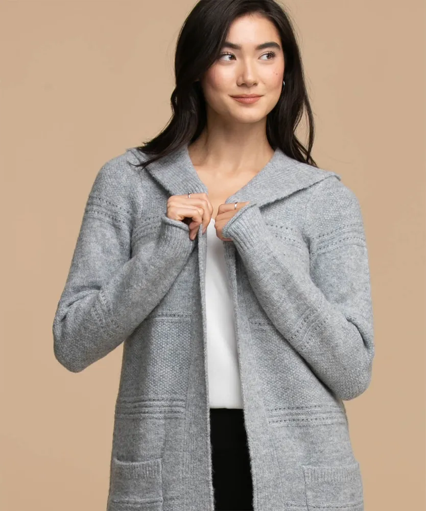 Hooded Pointelle Cardigan