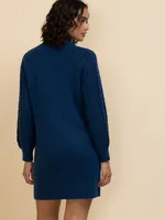 Mock Neck Cable Knit Sweater Dress