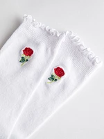 Rose Embroidered Crew Socks