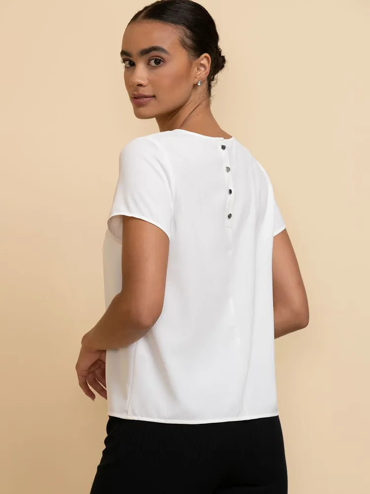 Lydia Short Sleeve Back-Button Blouse