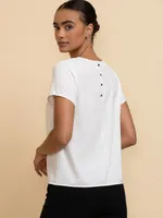 Lydia Short Sleeve Back-Button Blouse