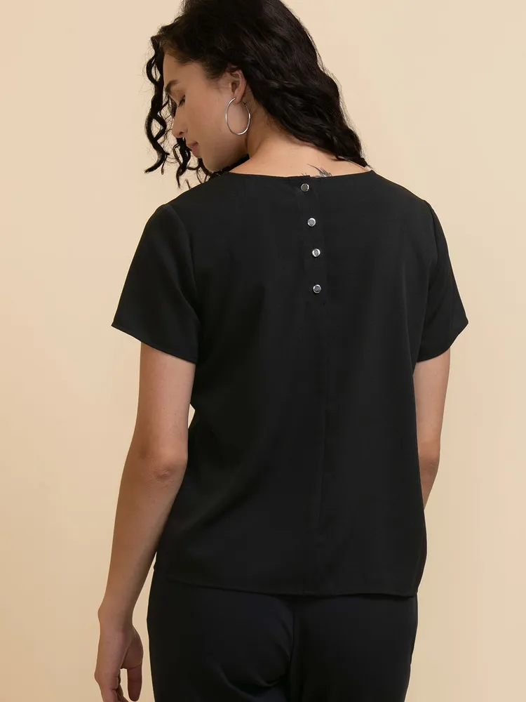 Lydia Short Sleeve Back-Button Blouse