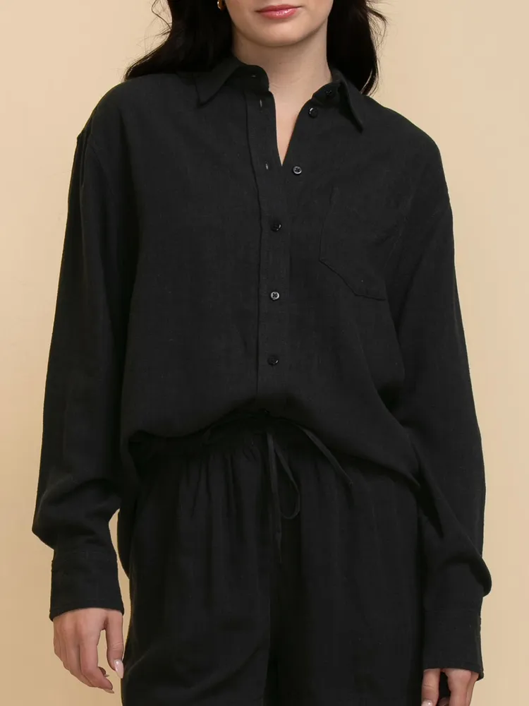 Long Sleeve Linen Button-Up Shirt