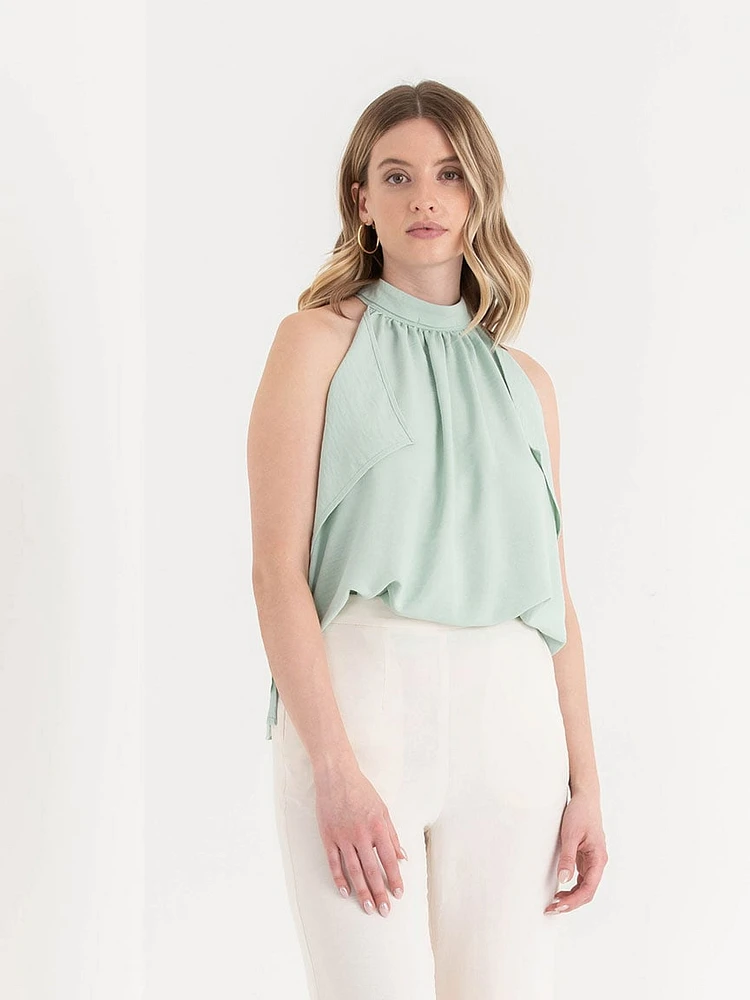 Textured Ruffle Halter Blouse