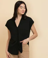 Knit Collared Top with Button Front
