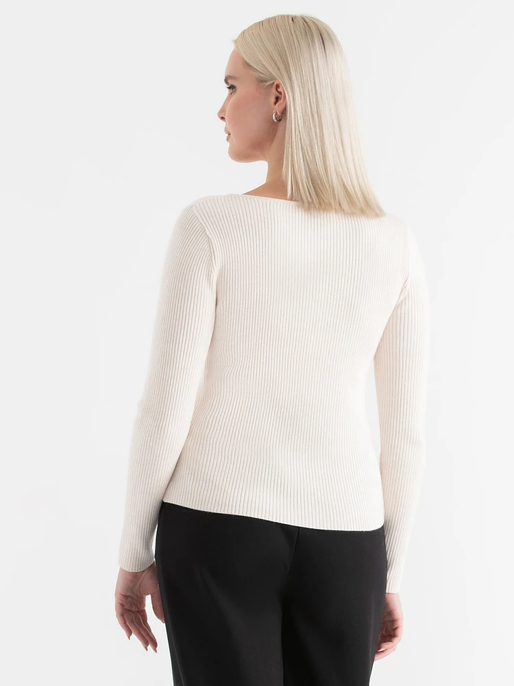 Ribbed Boat Neck Sweater