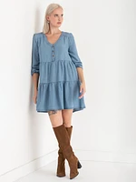 Tiered Smock Denim Dress