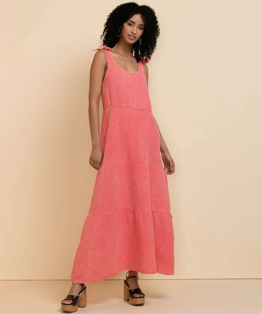 Cupio Sleeveless Tiered Tie Shoulder Midi Dress