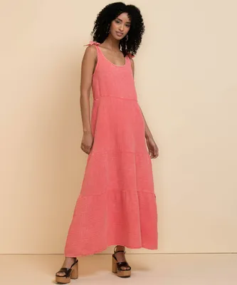 Cupio Sleeveless Tiered Tie Shoulder Midi Dress