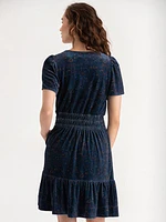 Tiered Flutter Sleeve Velvet Dress