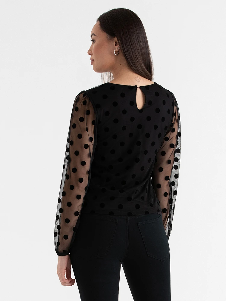 Tulle Puff Sleeve Polkadot Top