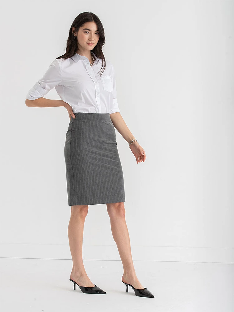 Basic Pencil Skirt Pinstripe Luxe Tailored