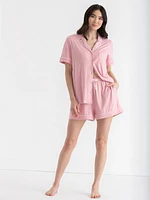 Button Down Shirt with Shorts Sleep Set