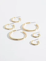 Pave Gold Hoop Earring Trio