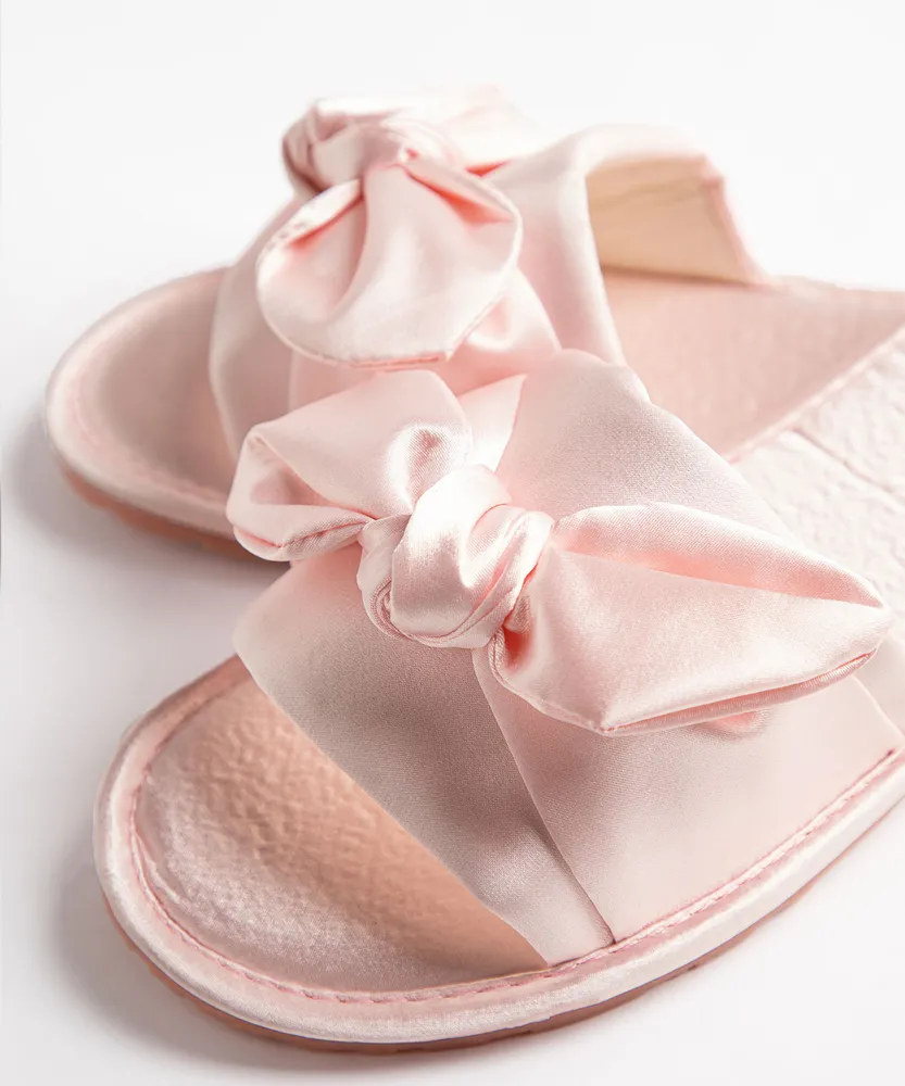 Satin Twisted Bow Slippers