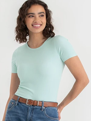 Short Sleeve Ribbed Crew Neck Top