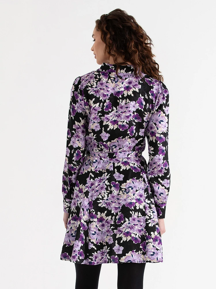 Collared Button-Front Dress with Tie Waist
