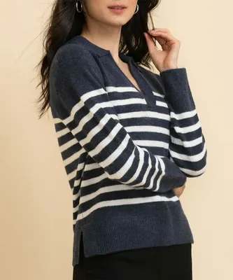 Long Sleeve Striped Henley Pullover