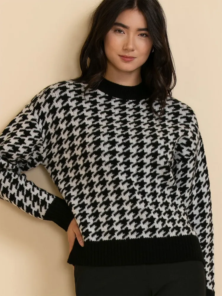 Crewneck Houndstooth Sweater