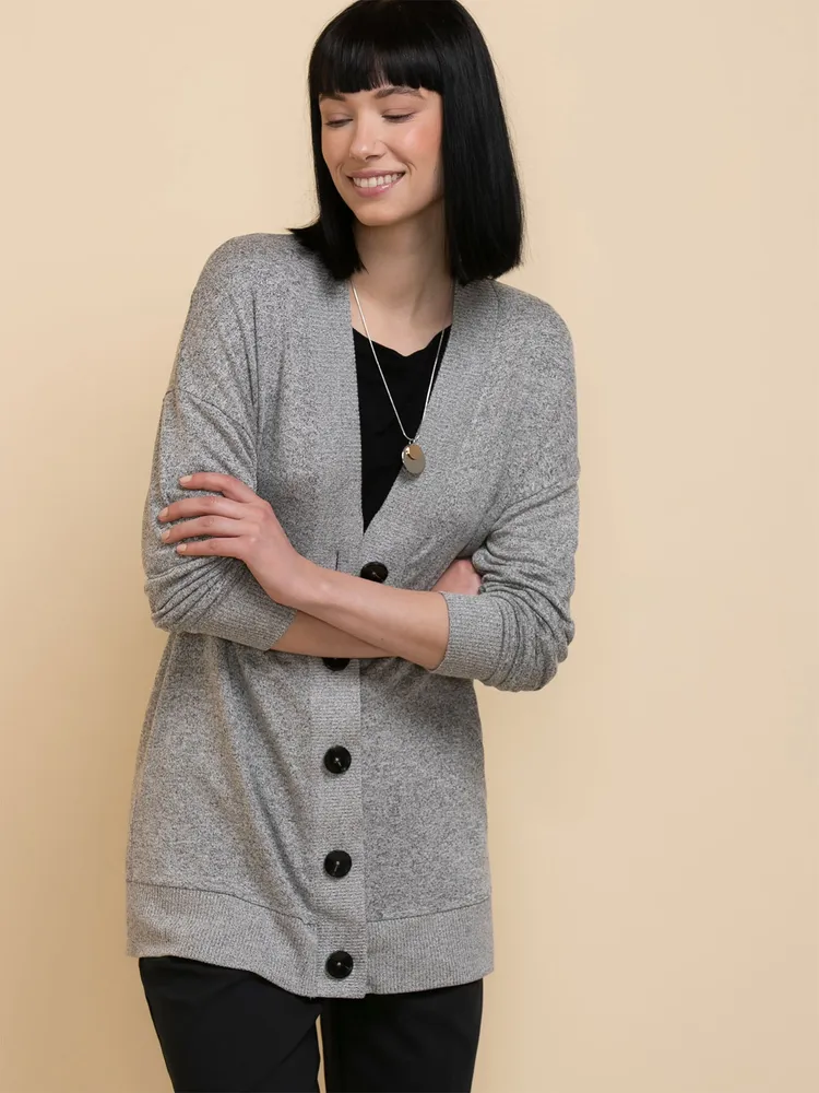 Long Button-Front Cardigan