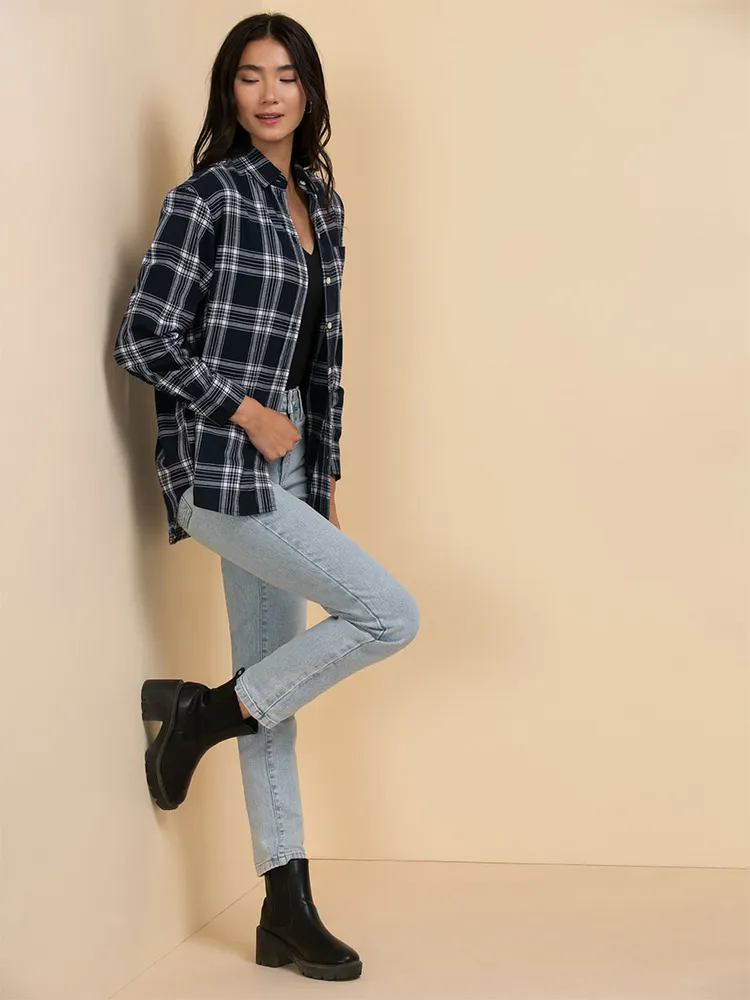 Relaxed Fit Long Sleeve Plaid Shirt