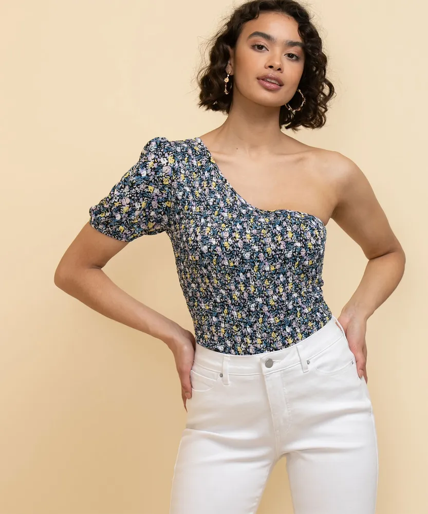 One-Shoulder Smocked Top