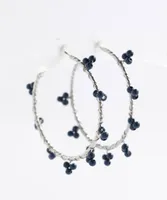 Silver Hoop Earrings with Flower Beads