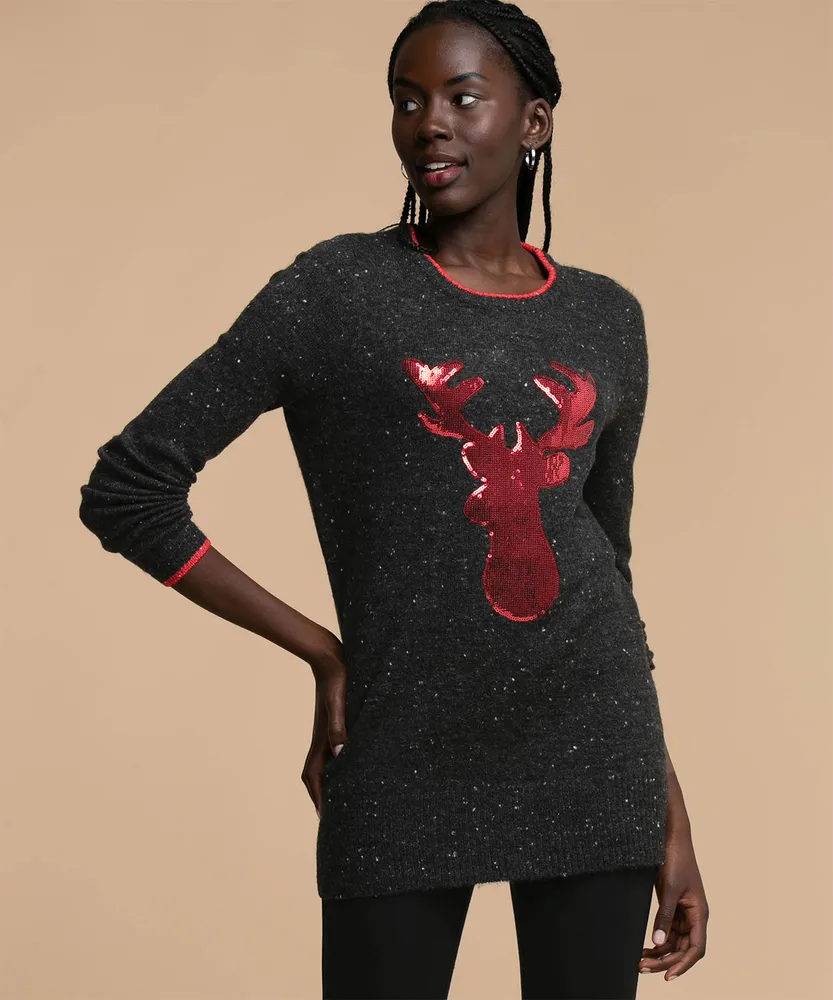 Sequin Reindeer Tunic Sweater