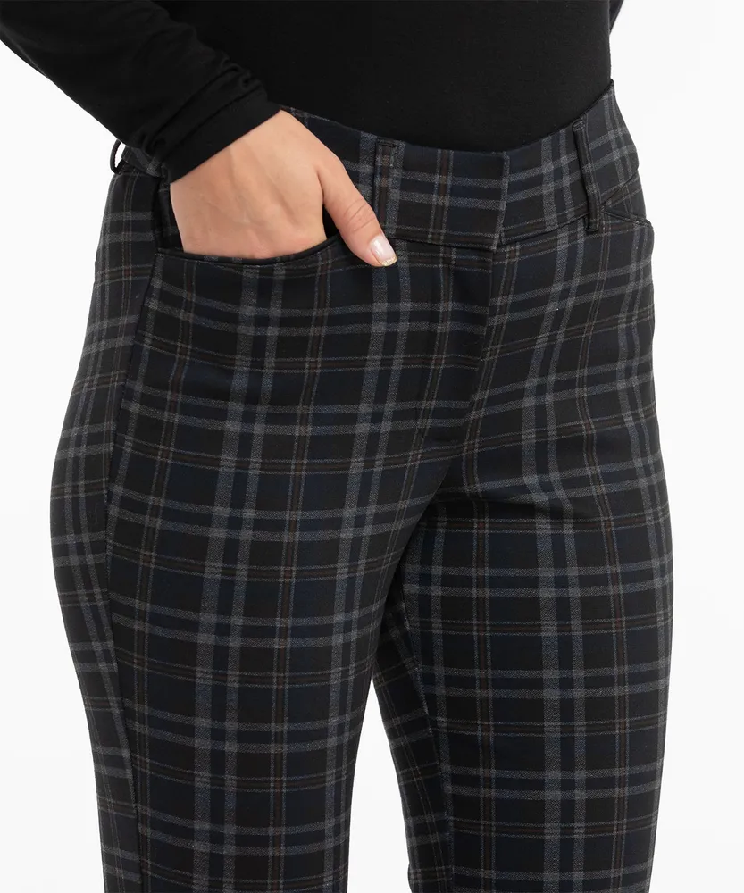 Luxe Ponte Straight Leg Pant Navy/Brown Plaid