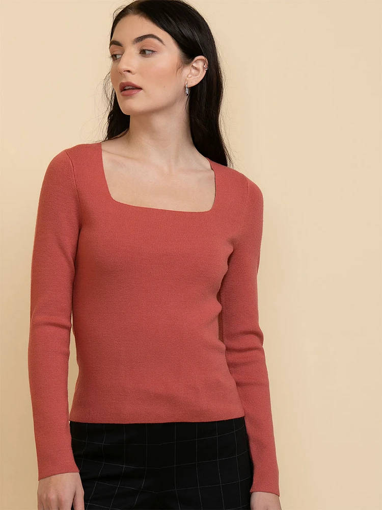 Square Neck Ribbed Sweater