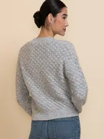 Button-Front Popcorn Stitch Cardigan