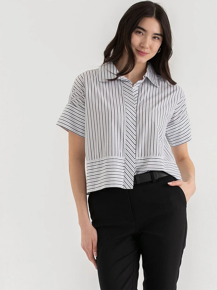 Short Sleeve Collared Poplin Shirt