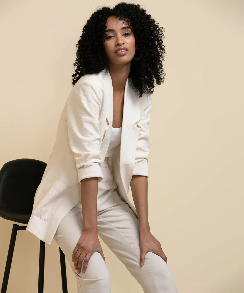 Textured Mid-Length Open Blazer