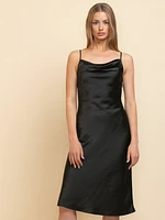 Strappy Cowl Neck Satin Dress