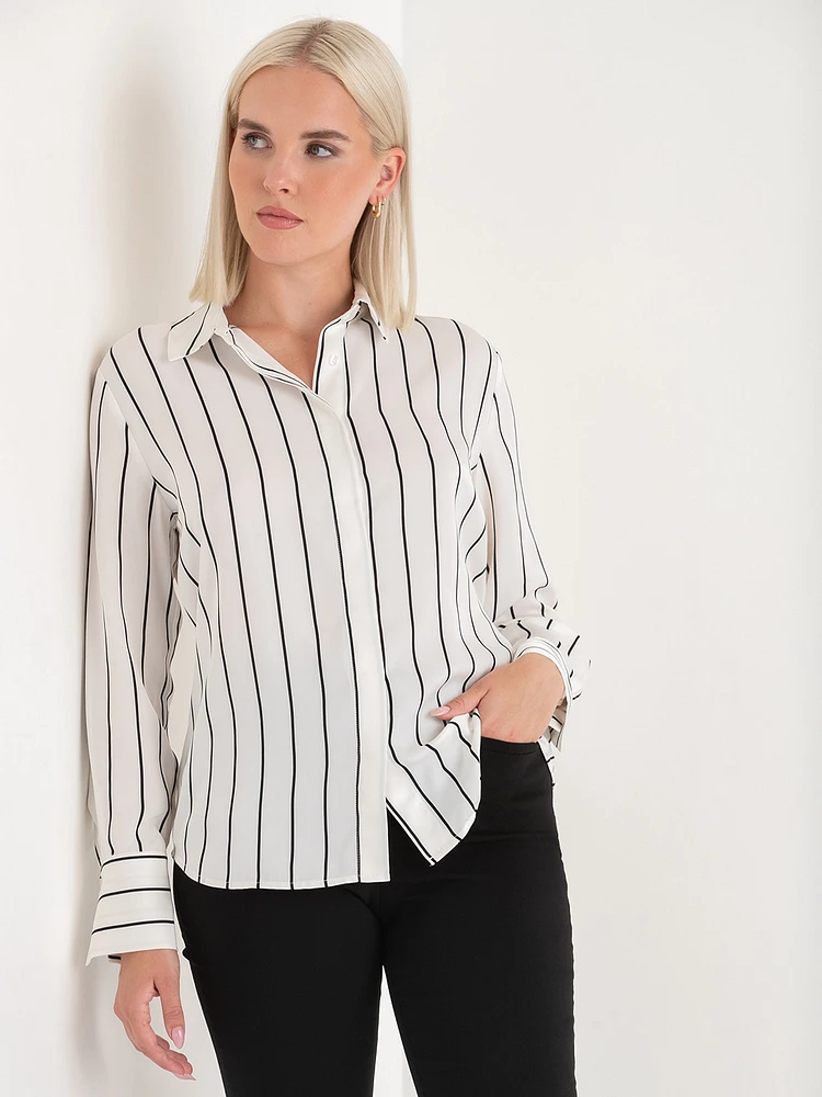 Long Sleeve Satin Tie-Back Blouse