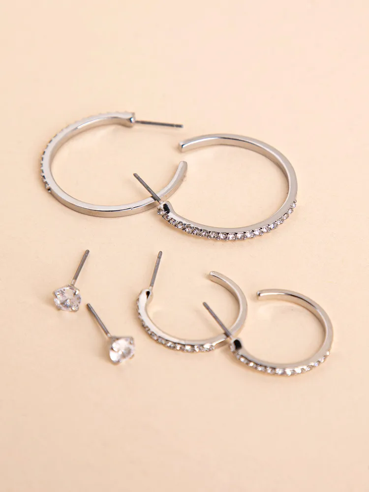 Trio Pack Silver Studs and Hoops