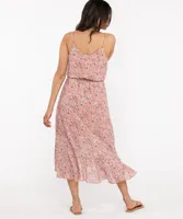 Ruffled Faux Wrap Midi Dress