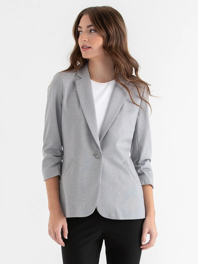 Hampton 3/4 Ruched Sleeve Ponte Blazer