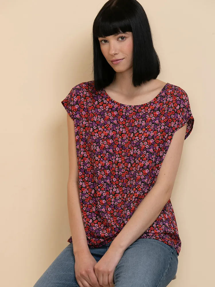 Short Sleeve Twist Front Print Blouse by Ripe