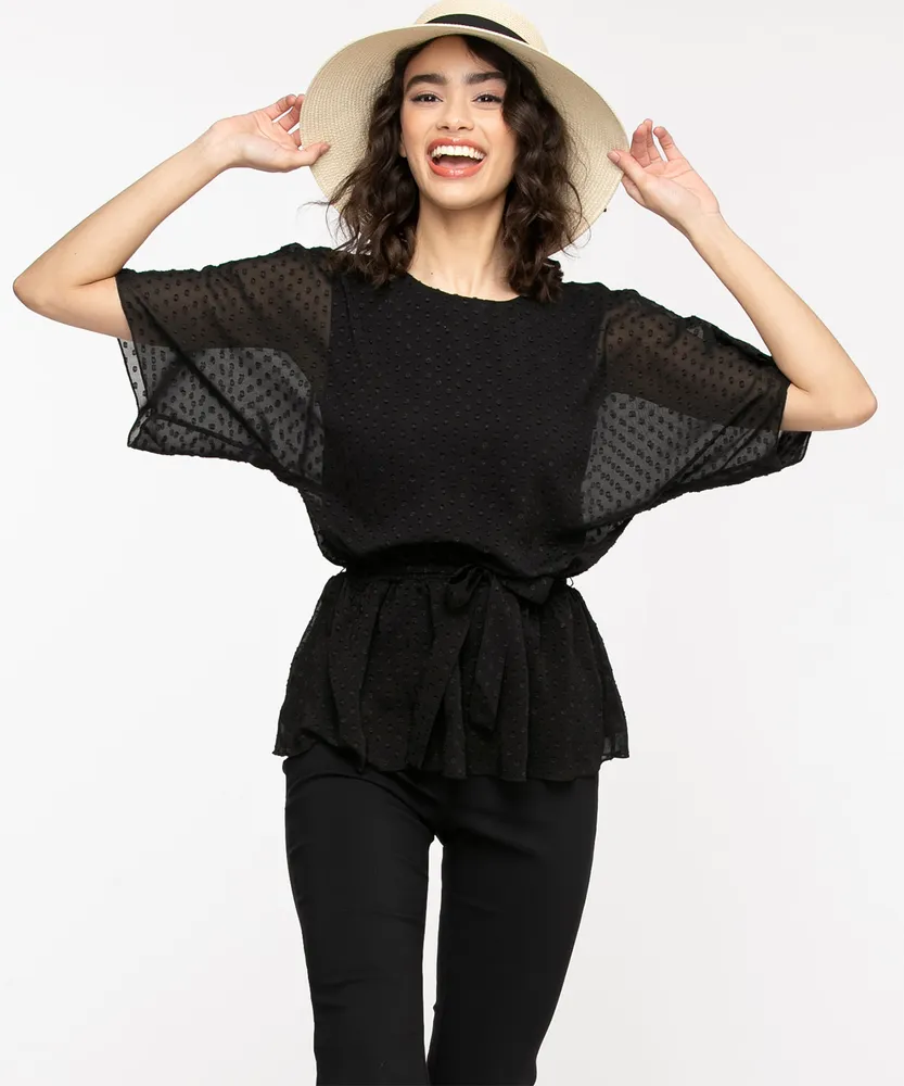 Dolman Sleeve Dotted Peplum Blouse